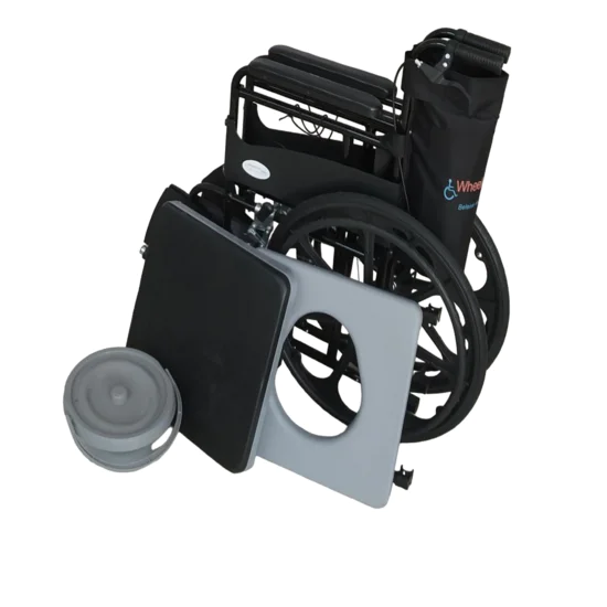 Folding Commode Wheelchair with Attendant Brakes thumbnail 2